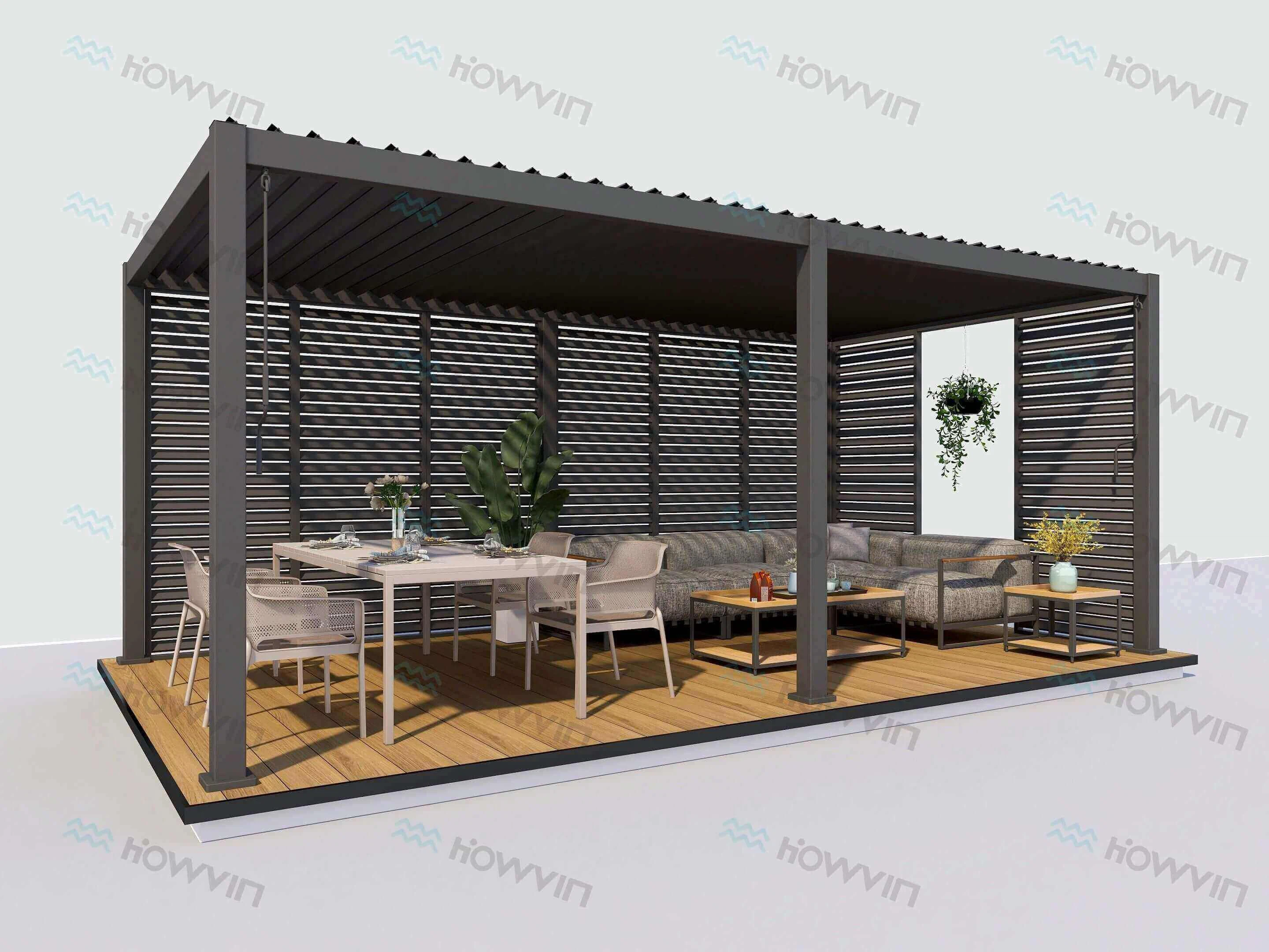 New Patio Pergola with Fence-Black